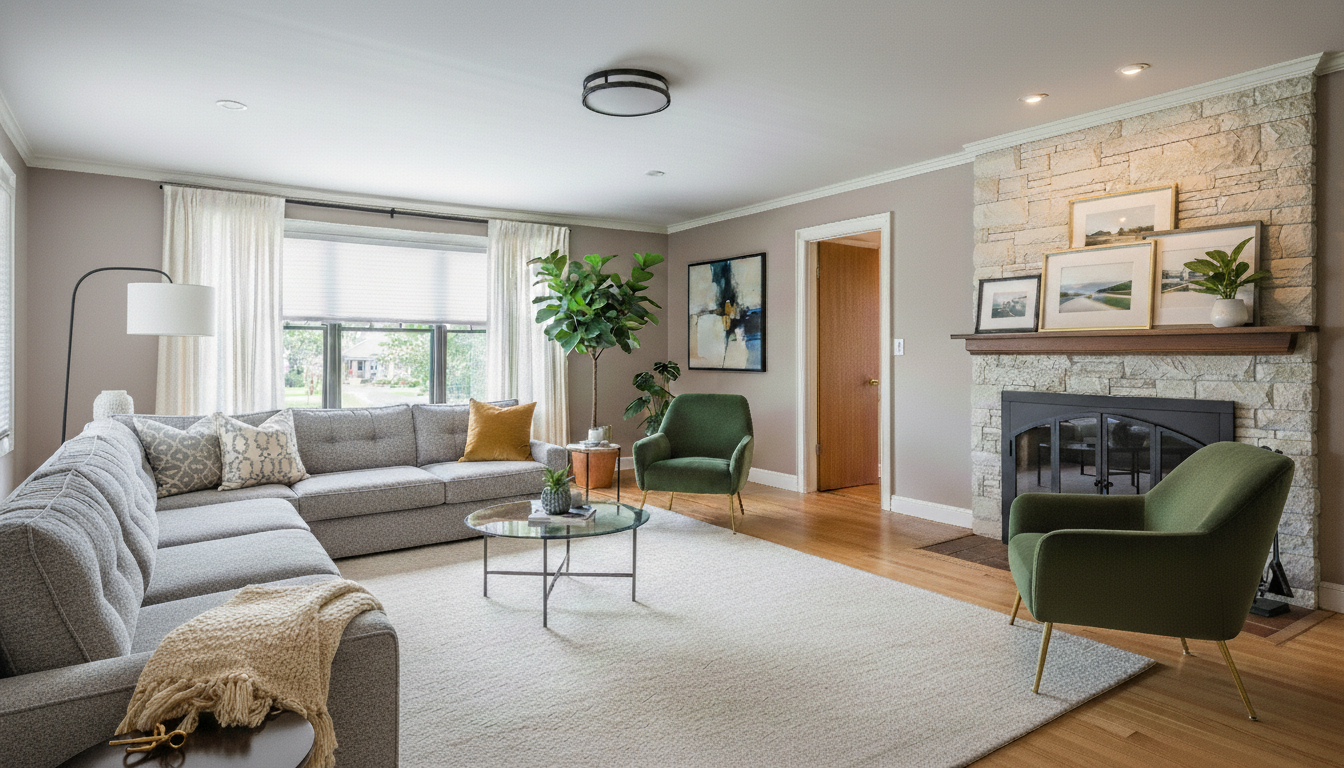 Modernized living room after luxury renovation