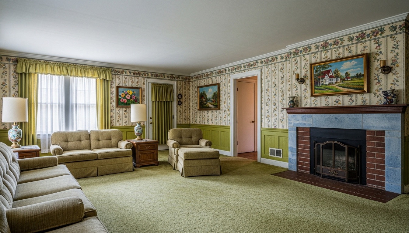 Outdated living room before renovation